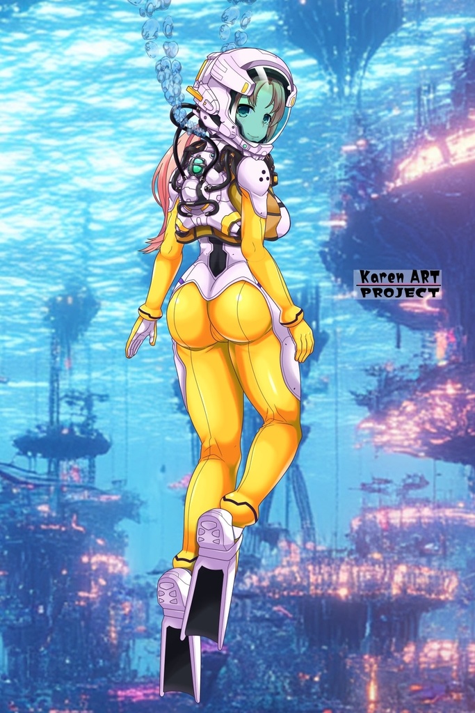 亜美ちゃんとスキューバーダイビング(近未来型装備編)背面アングル Ami enjoying scuba diving(Near-future equipment version Edition)Back Angle
