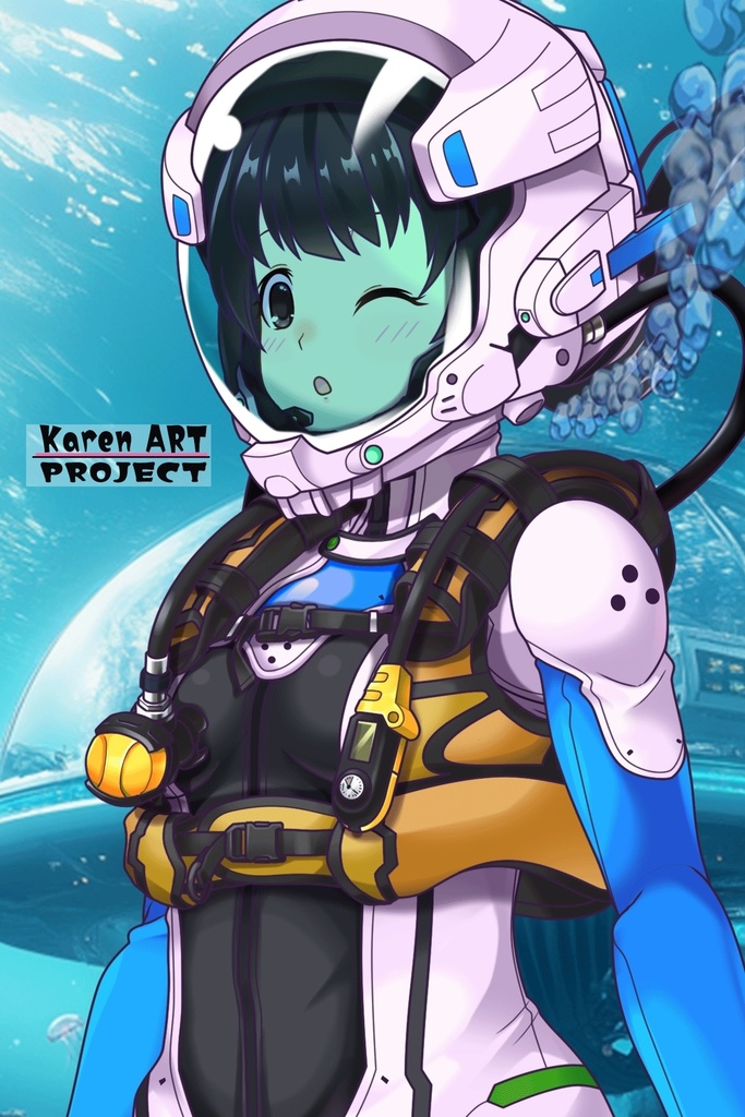 ゆりちゃん+近未来のヘルメット型潜水装備 Part4 【ロングヘア】斜め前アングル Yuri is wearing Helmet-type diving equipment of the near future Part4【Long HairStyle】Diagonal front angle