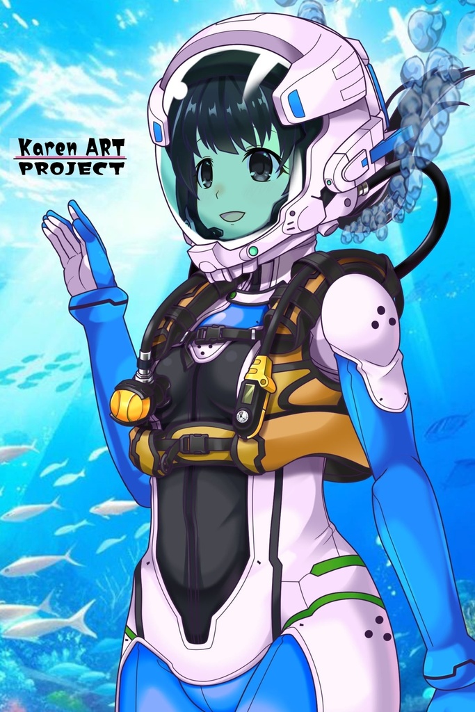 ゆりちゃん+近未来のヘルメット型潜水装備 Part4 【ロングヘア】斜め前アングル Yuri is wearing Helmet-type diving equipment of the near future Part4【Long HairStyle】Diagonal front angle
