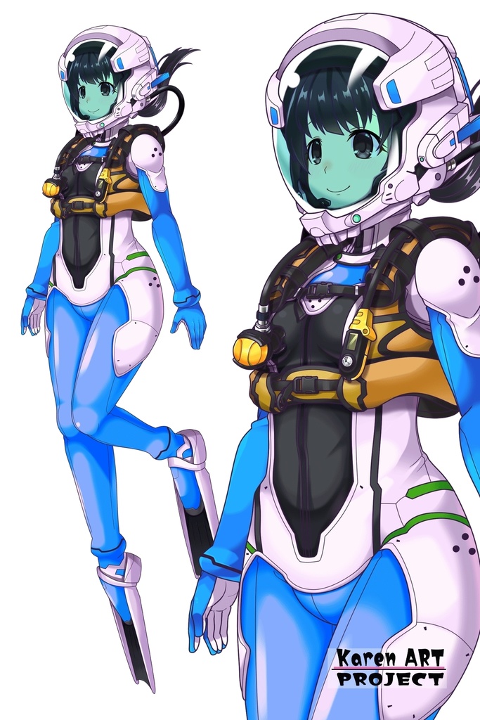 ゆりちゃん+近未来のヘルメット型潜水装備 Part4 【ロングヘア】斜め前アングル Yuri is wearing Helmet-type diving equipment of the near future Part4【Long HairStyle】Diagonal front angle