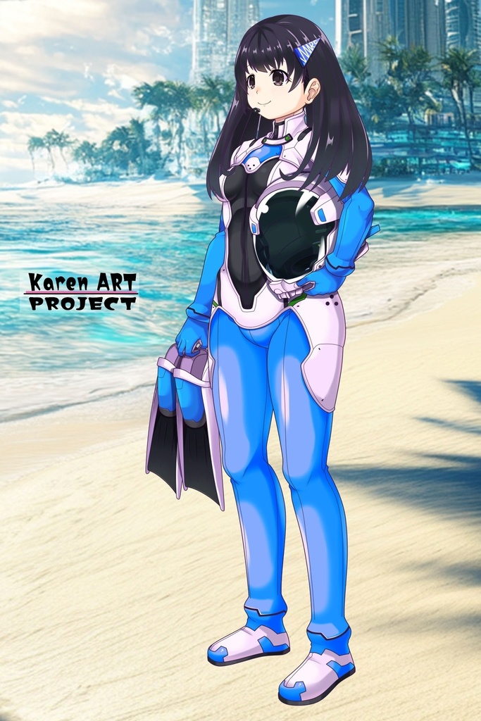 ゆりちゃん+近未来のヘルメット型潜水装備 Part4 【ロングヘア】斜め前アングル Yuri is wearing Helmet-type diving equipment of the near future Part4【Long HairStyle】Diagonal front angle