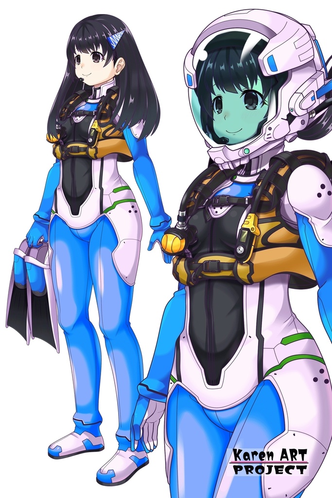 ゆりちゃん+近未来のヘルメット型潜水装備 Part4 【ロングヘア】斜め前アングル Yuri is wearing Helmet-type diving equipment of the near future Part4【Long HairStyle】Diagonal front angle