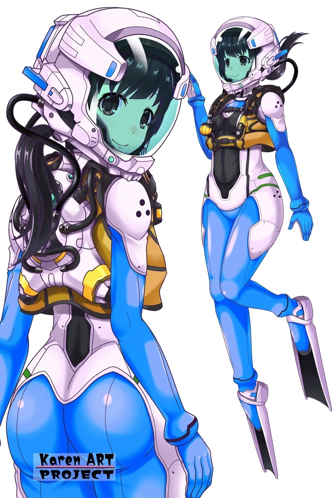 ゆりちゃん+近未来のヘルメット型潜水装備 Part5 【ロングヘア】背面アングル Yuri is wearing Helmet-type diving equipment of the near future Part5【Long HairStyle】Back Angle