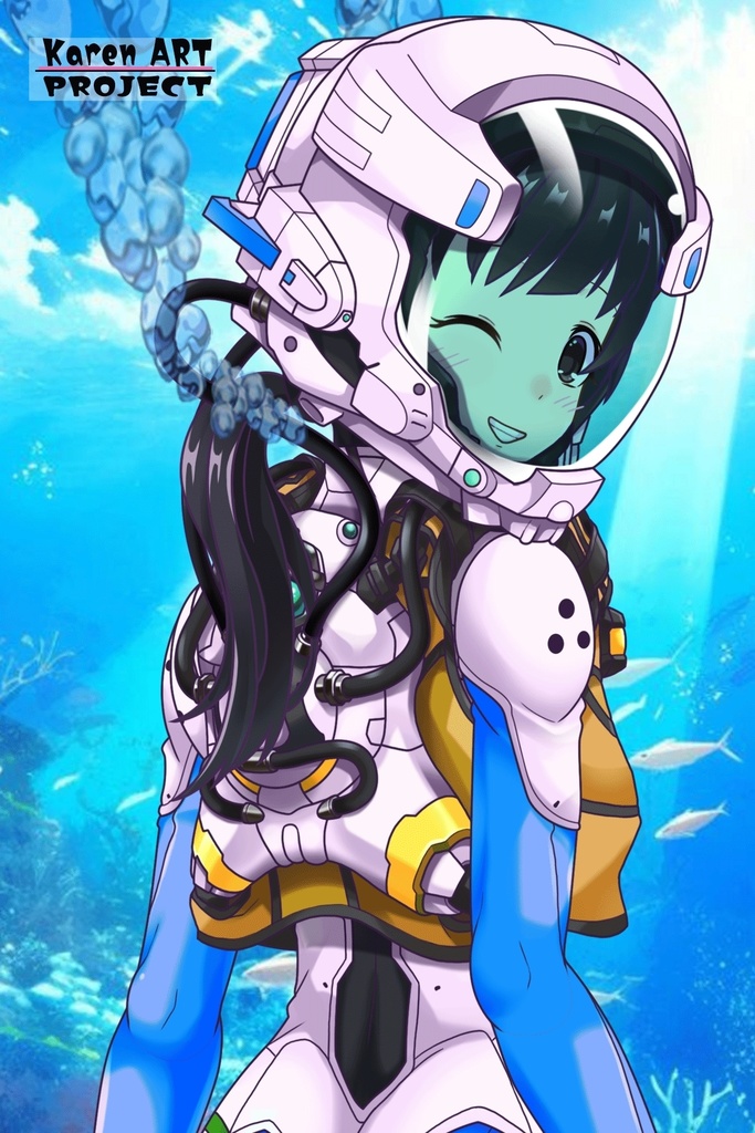ゆりちゃん+近未来のヘルメット型潜水装備 Part5 【ロングヘア】背面アングル Yuri is wearing Helmet-type diving equipment of the near future Part5【Long HairStyle】Back Angle