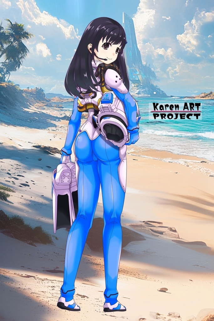 ゆりちゃん+近未来のヘルメット型潜水装備 Part5 【ロングヘア】背面アングル Yuri is wearing Helmet-type diving equipment of the near future Part5【Long HairStyle】Back Angle