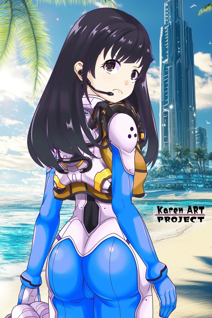 ゆりちゃん+近未来のヘルメット型潜水装備 Part5 【ロングヘア】背面アングル Yuri is wearing Helmet-type diving equipment of the near future Part5【Long HairStyle】Back Angle