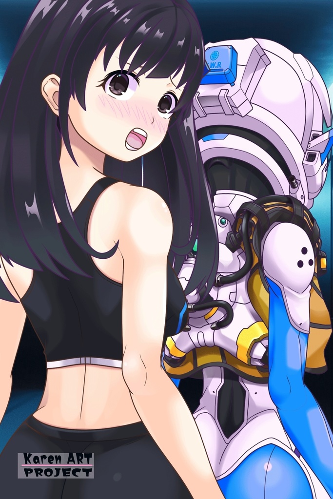 ゆりちゃん+近未来のヘルメット型潜水装備 Part5 【ロングヘア】背面アングル Yuri is wearing Helmet-type diving equipment of the near future Part5【Long HairStyle】Back Angle