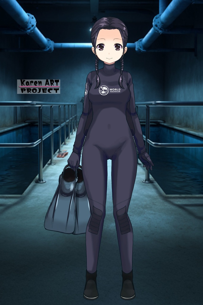 ゆりちゃん+マリンガールのダイビング装備【水族館のスタッフ01】正面アングル Yuri is wearing Aquarium Marine Girl Equipment【Marine Girl01】Front Angle