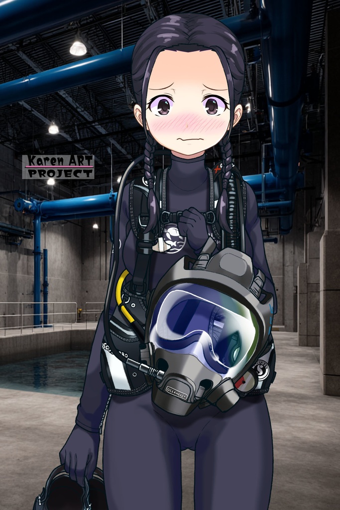 ゆりちゃん+マリンガールのダイビング装備【水族館のスタッフ01】正面アングル Yuri is wearing Aquarium Marine Girl Equipment【Marine Girl01】Front Angle