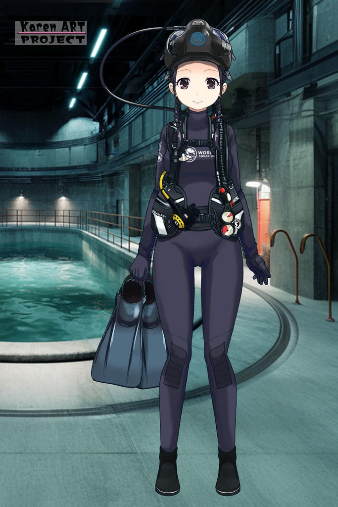 ゆりちゃん+マリンガールのダイビング装備【水族館のスタッフ01】正面アングル Yuri is wearing Aquarium Marine Girl Equipment【Marine Girl01】Front Angle