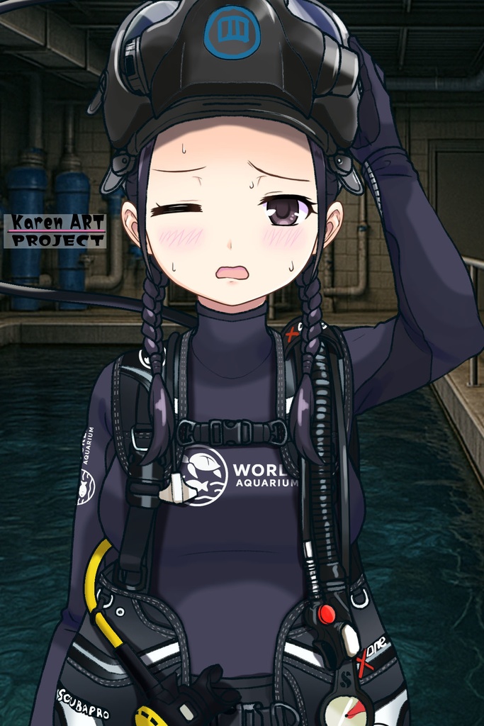 ゆりちゃん+マリンガールのダイビング装備【水族館のスタッフ01】正面アングル Yuri is wearing Aquarium Marine Girl Equipment【Marine Girl01】Front Angle