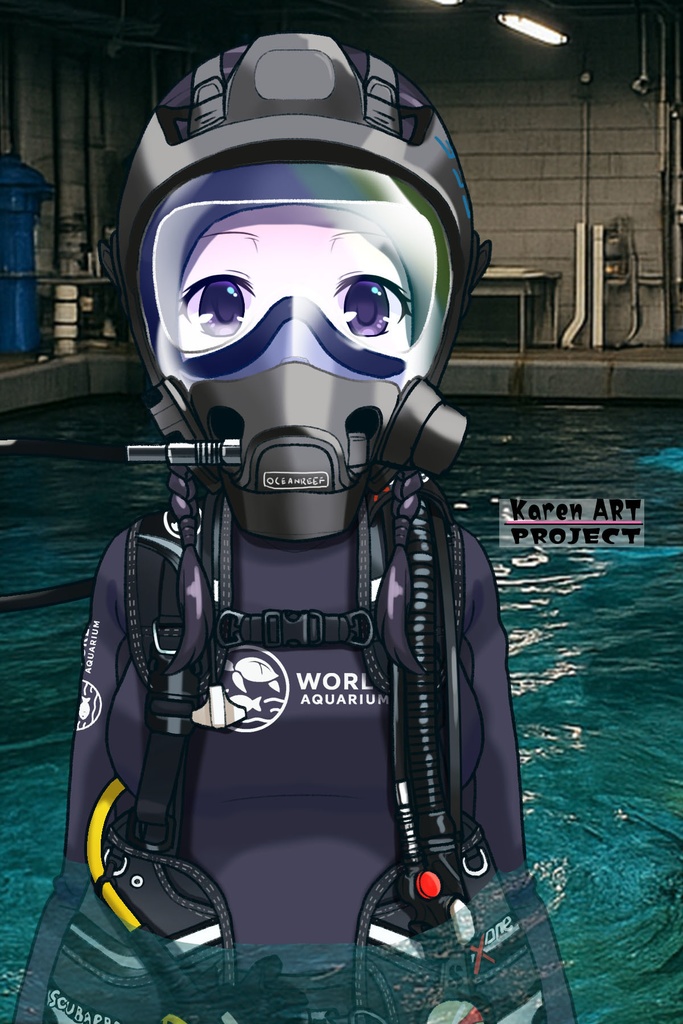 ゆりちゃん+マリンガールのダイビング装備【水族館のスタッフ01】正面アングル Yuri is wearing Aquarium Marine Girl Equipment【Marine Girl01】Front Angle