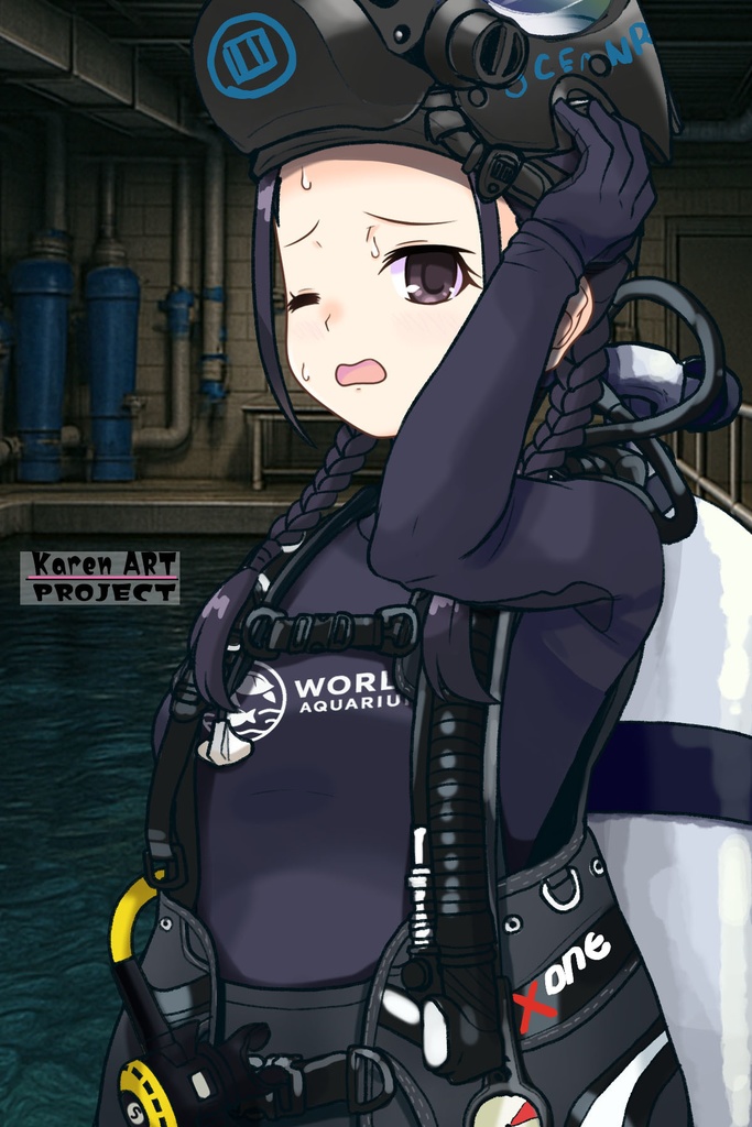 ゆりちゃん+マリンガールのダイビング装備【水族館のスタッフ02】斜め前アングル Yuri is wearing Aquarium Marine Girl Equipment【Marine Girl02】Diagonal front angle