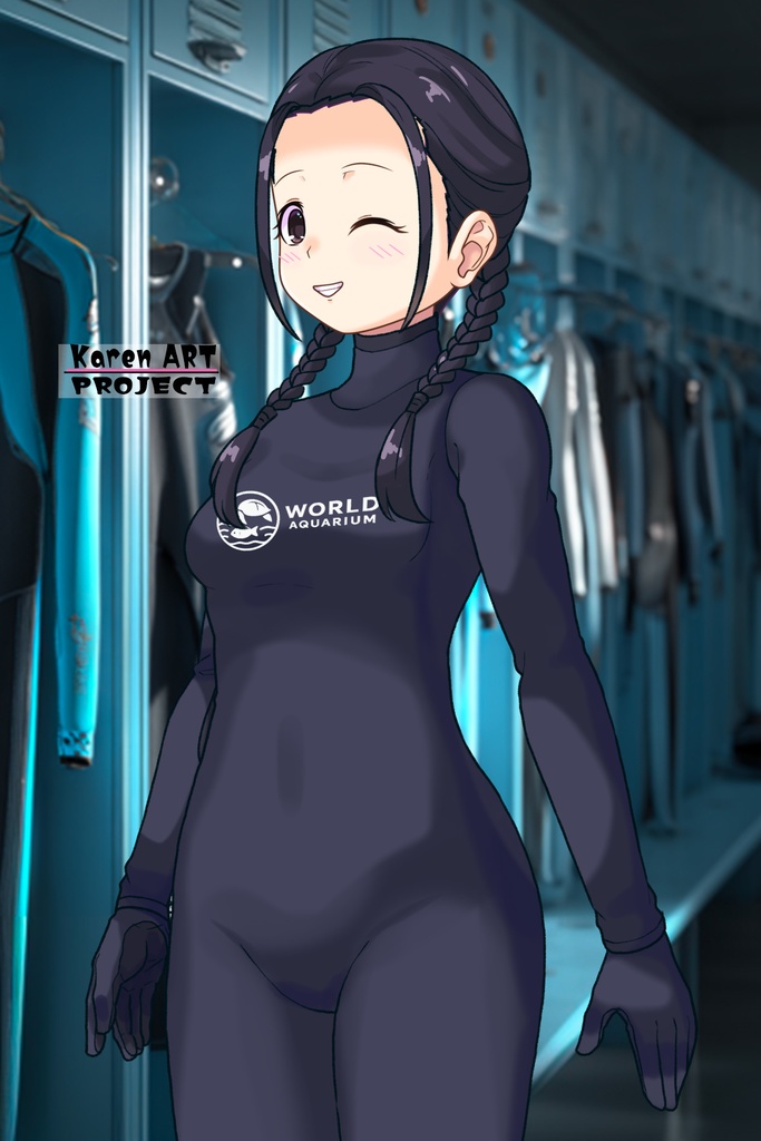 ゆりちゃん+マリンガールのダイビング装備【水族館のスタッフ02】斜め前アングル Yuri is wearing Aquarium Marine Girl Equipment【Marine Girl02】Diagonal front angle