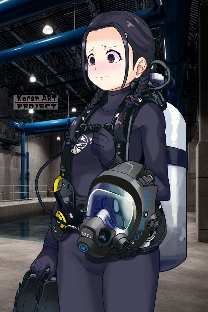 ゆりちゃん+マリンガールのダイビング装備【水族館のスタッフ02】斜め前アングル Yuri is wearing Aquarium Marine Girl Equipment【Marine Girl02】Diagonal front angle