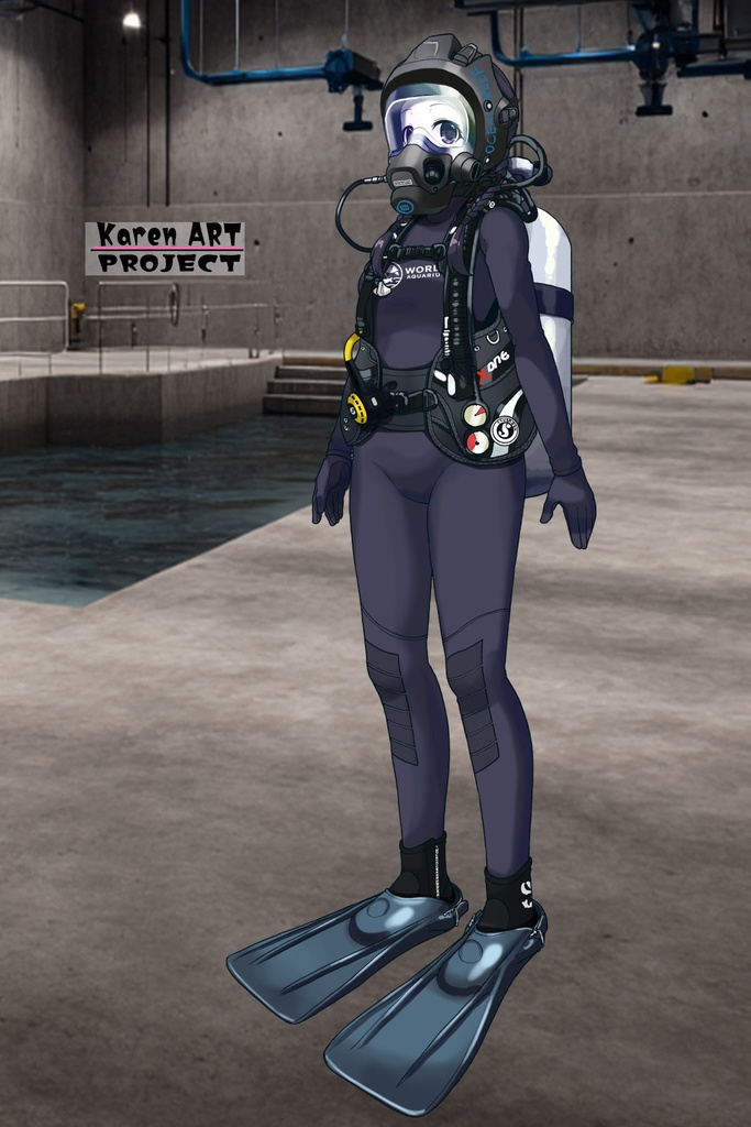 ゆりちゃん+マリンガールのダイビング装備【水族館のスタッフ02】斜め前アングル Yuri is wearing Aquarium Marine Girl Equipment【Marine Girl02】Diagonal front angle