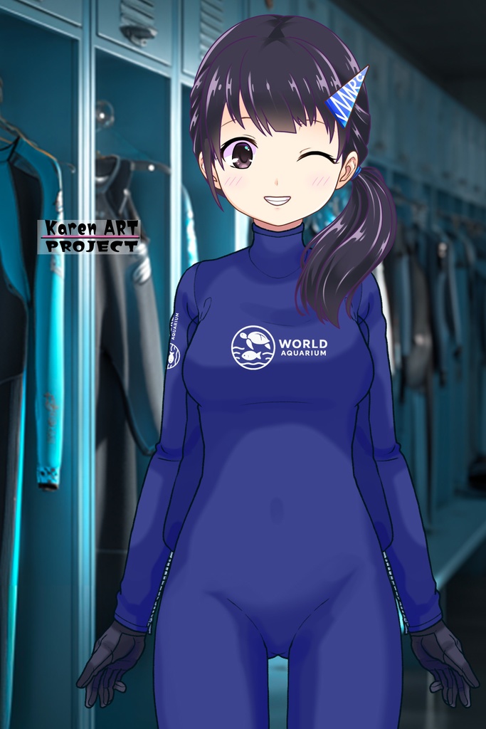 ゆりちゃん+マリンガールのダイビング装備 Blue Version【水族館のスタッフ04】正面アングル Yuri is wearing Aquarium Marine Girl Equipment Blue Version【Marine Girl04】Front Angle