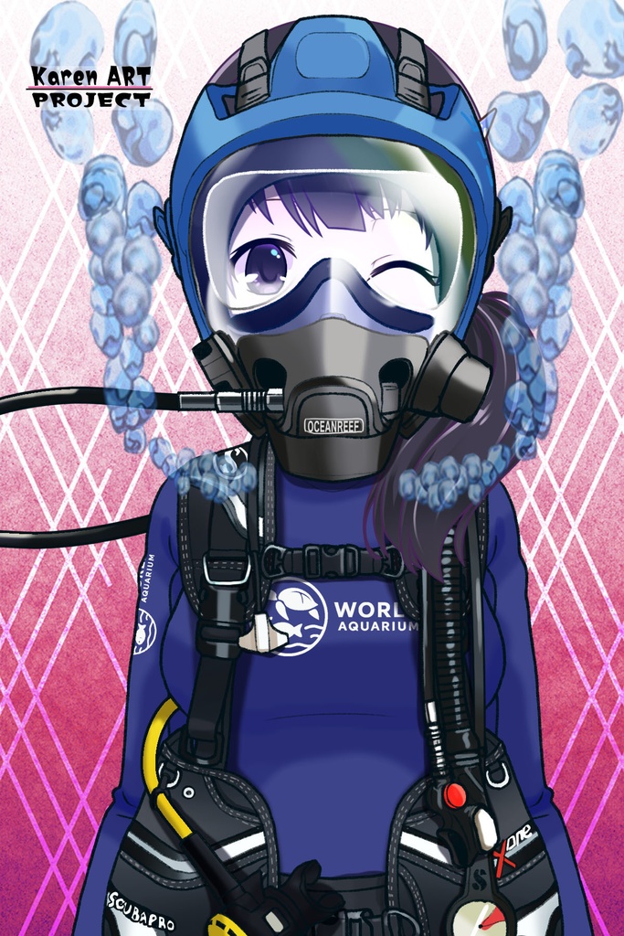 ゆりちゃん+マリンガールのダイビング装備 Blue Version【水族館のスタッフ04】正面アングル Yuri is wearing Aquarium Marine Girl Equipment Blue Version【Marine Girl04】Front Angle