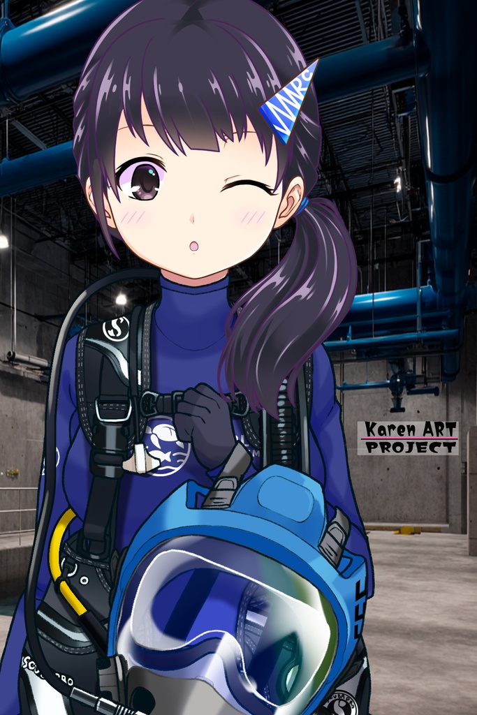 ゆりちゃん+マリンガールのダイビング装備 Blue Version【水族館のスタッフ04】正面アングル Yuri is wearing Aquarium Marine Girl Equipment Blue Version【Marine Girl04】Front Angle