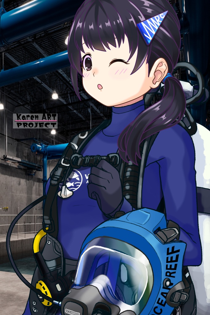 ゆりちゃん+マリンガールのダイビング装備 Blue Version【水族館のスタッフ05】斜め前アングル Yuri is wearing Aquarium Marine Girl Equipment Blue Version【Marine Girl05】Diagonal front angle