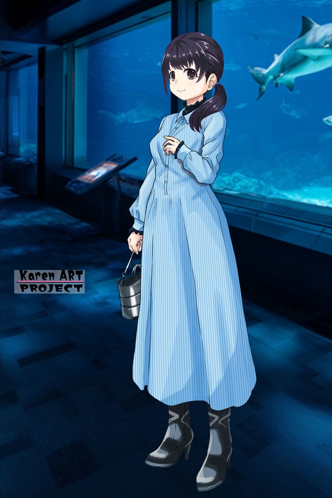 ゆりちゃん+マリンガールのダイビング装備 Blue Version【水族館のスタッフ05】斜め前アングル Yuri is wearing Aquarium Marine Girl Equipment Blue Version【Marine Girl05】Diagonal front angle