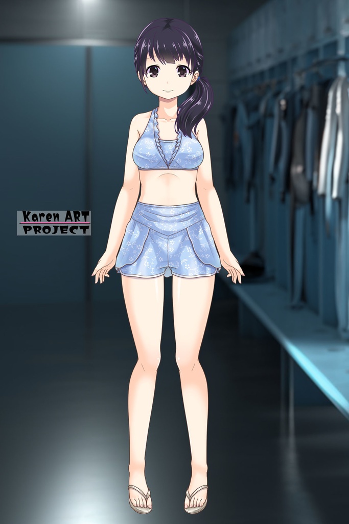 ゆりちゃん+マリンガールのダイビング装備 Blue Version【水族館のスタッフ06】背面アングル Yuri is wearing Aquarium Marine Girl Equipment Blue Version【Marine Girl06】Back Angle