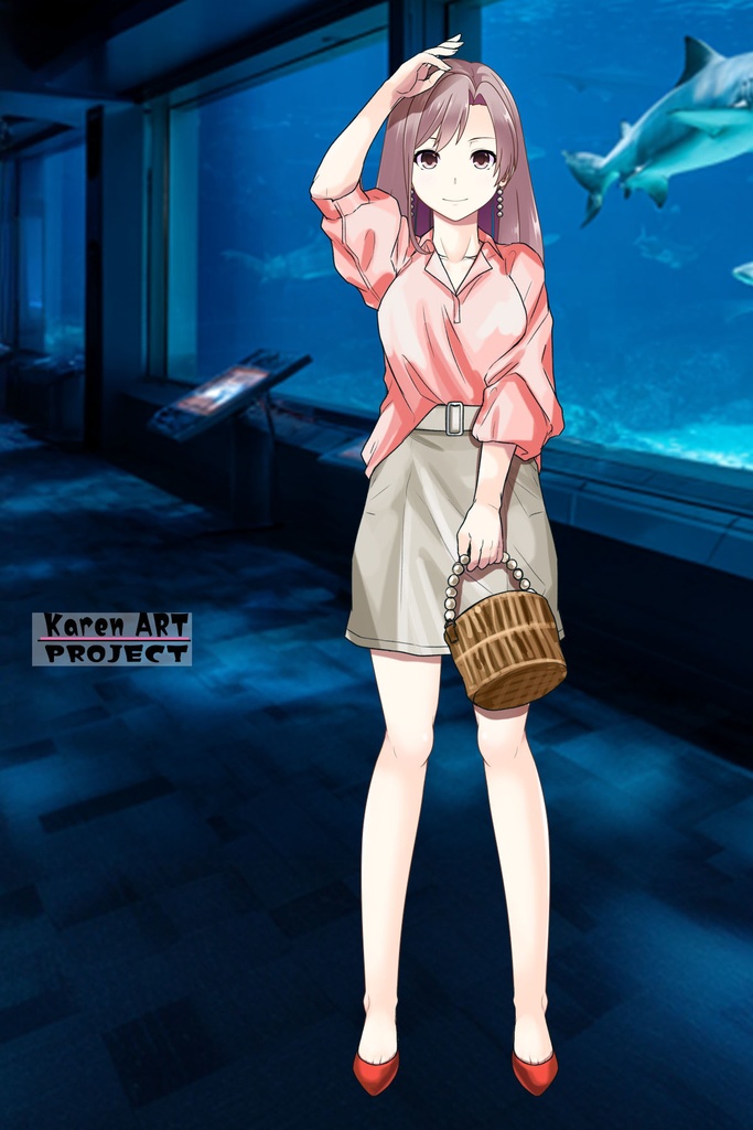 カレンちゃん+マリンガールのダイビング装備 Pink Version【水族館のスタッフ01】正面アングル Karen is wearing Aquarium Marine Girl Equipment Pink Version【Marine Girl01】Front Angle