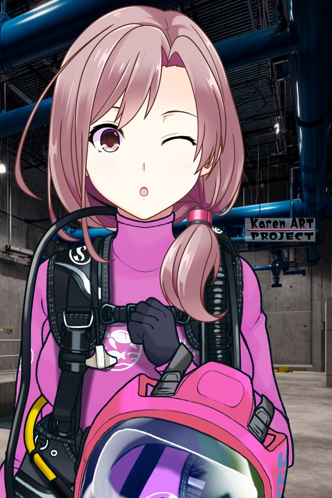 カレンちゃん+マリンガールのダイビング装備 Pink Version【水族館のスタッフ01】正面アングル Karen is wearing Aquarium Marine Girl Equipment Pink Version【Marine Girl01】Front Angle