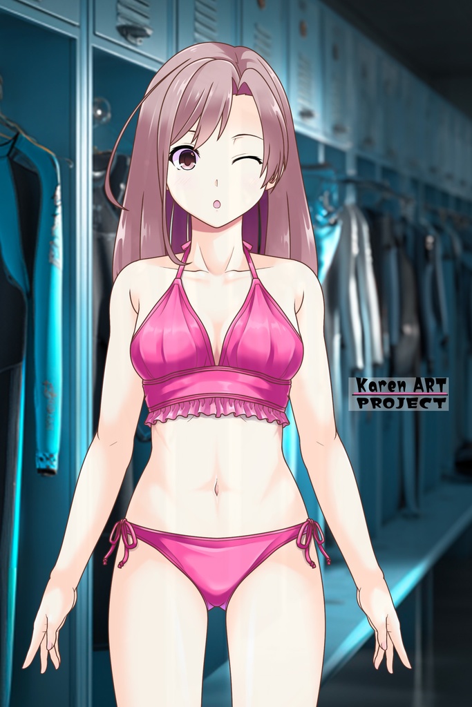 カレンちゃん+マリンガールのダイビング装備 Pink Version【水族館のスタッフ02】斜め前アングル Karen is wearing Aquarium Marine Girl Equipment Pink Version【Marine Girl02】Diagonal front angle