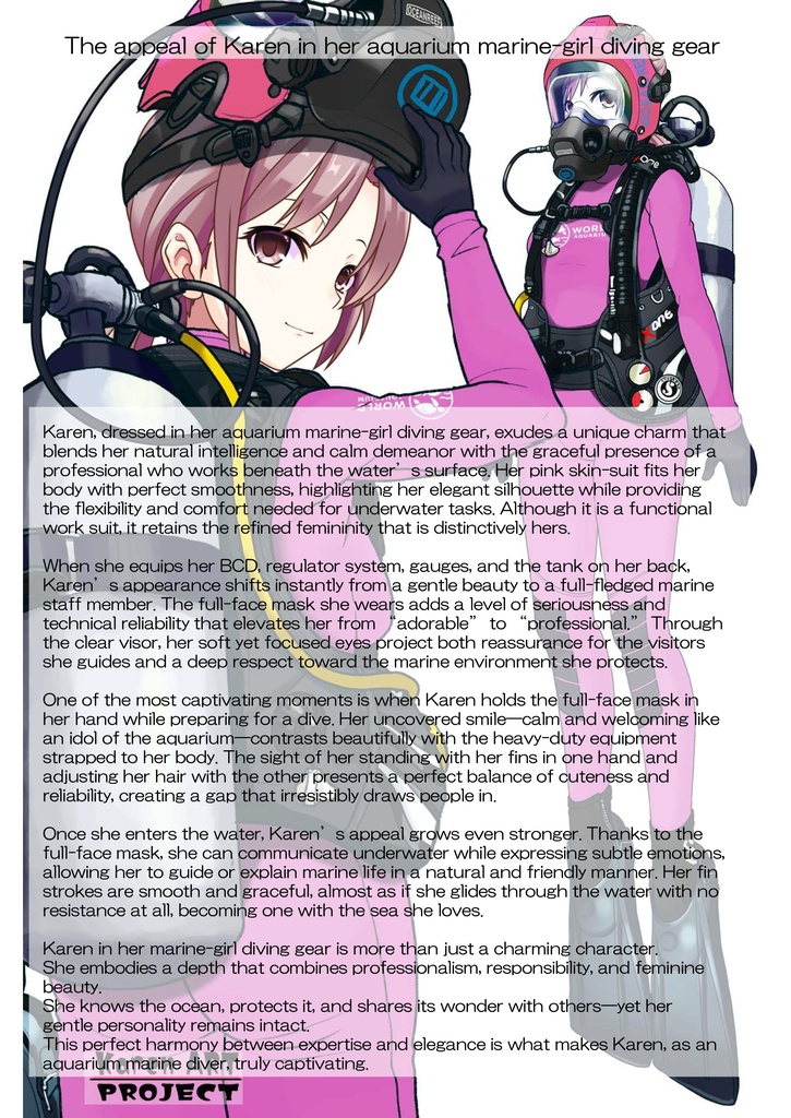 カレンちゃん+マリンガールのダイビング装備 Pink Version【水族館のスタッフ02】斜め前アングル Karen is wearing Aquarium Marine Girl Equipment Pink Version【Marine Girl02】Diagonal front angle