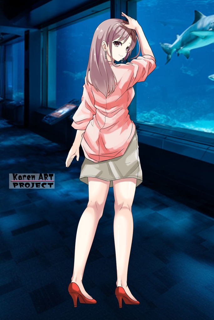 カレンちゃん+マリンガールのダイビング装備 Pink Version【水族館のスタッフ03】背面アングル Karen is wearing Aquarium Marine Girl Equipment Pink Version【Marine Girl03】Back Angle