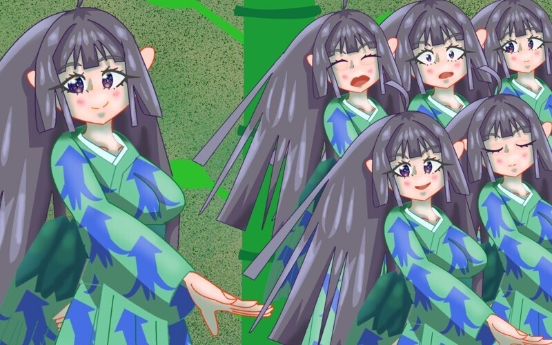 立ち絵素材4８表情差分6種イカ柄着物