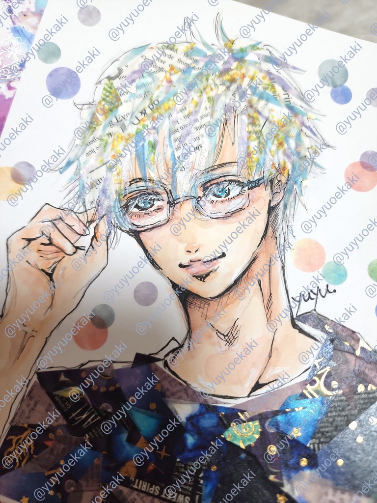【原画】マステ絵 メガネ男子 アナログイラスト