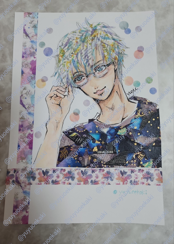 【原画】マステ絵 メガネ男子 アナログイラスト