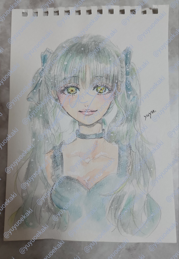 【原画販売】アナログイラスト 女の子 微笑み ツインテール