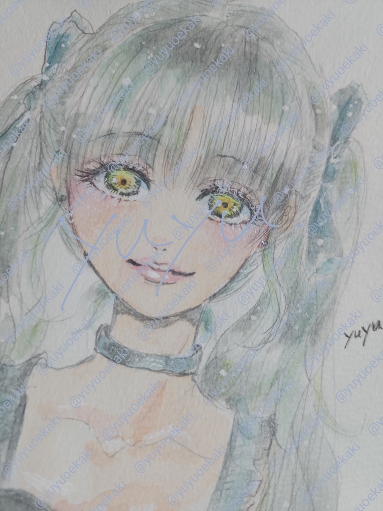【原画販売】アナログイラスト 女の子 微笑み ツインテール