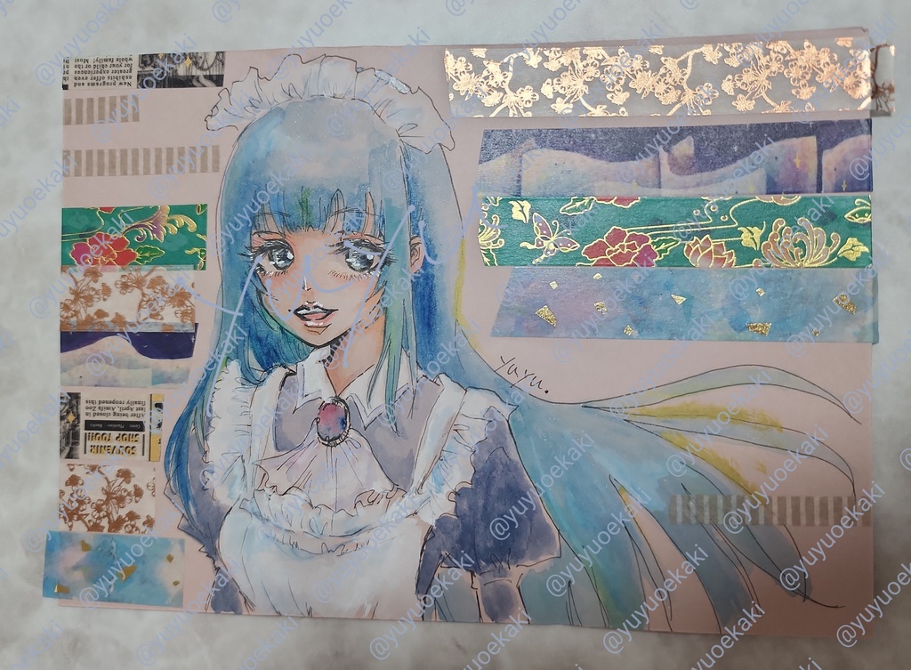 【原画販売】アナログイラスト 横 女の子 メイド マステ絵