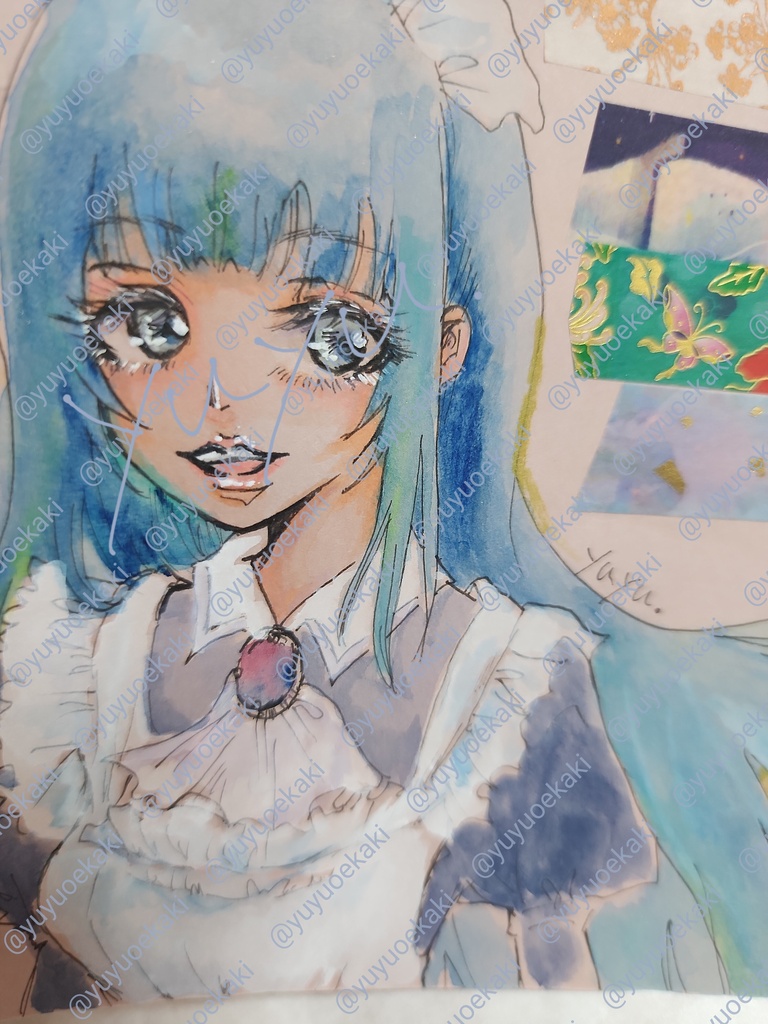 【原画販売】アナログイラスト 横 女の子 メイド マステ絵