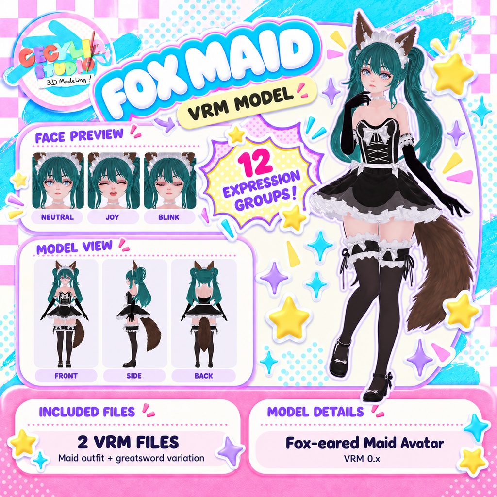 Fox Boy & Fox Maid VRM Character Pack|VRM + VRoid + Blender Files / 狐男子&狐メイド キャラクターパック