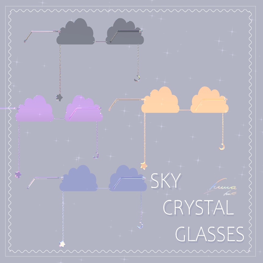 「VRChat想定」 Sky Crystal Glasses 