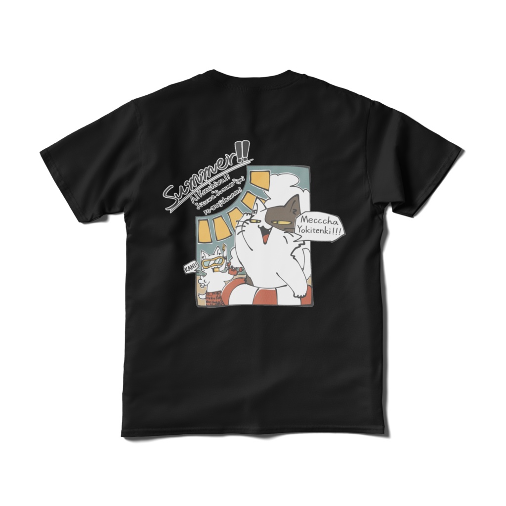 サマーなバックプリント猫Tシャツ〜胸元にカニを添えて〜