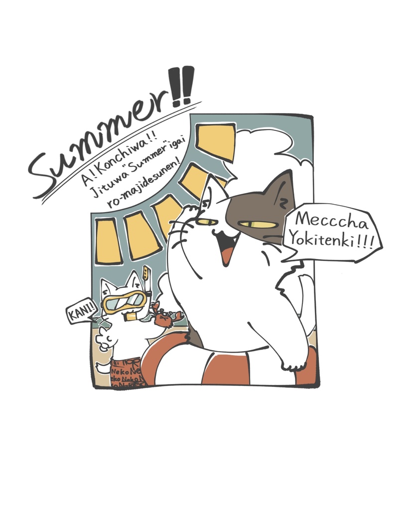 サマーなバックプリント猫Tシャツ〜胸元にカニを添えて〜