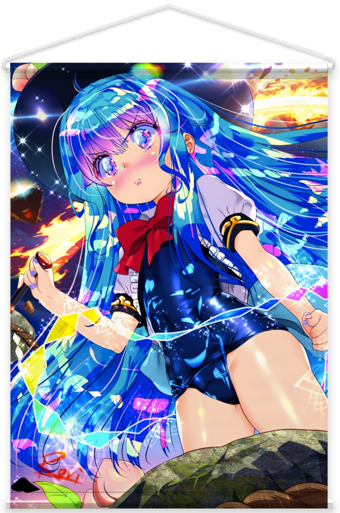 【比那名居天子】「東方桃ロリ天則」 〜 超弩級裏スクの謎を追え - タペストリー・B2縦【オマケ付き：画像データ集】