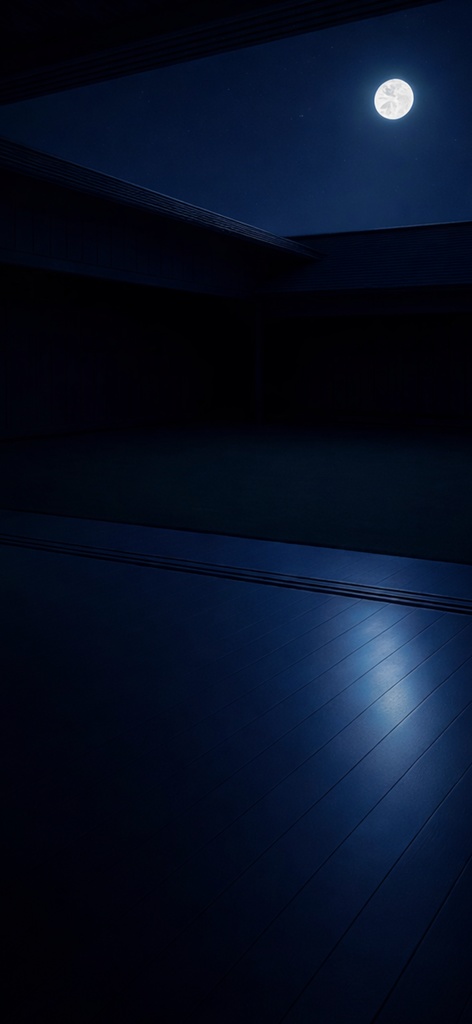 青い夜の壁紙|道場の月|Aoya No.01 【無料】 Blue Night No.01 – Japanese Dojo Moon Phone Wallpaper (Free)