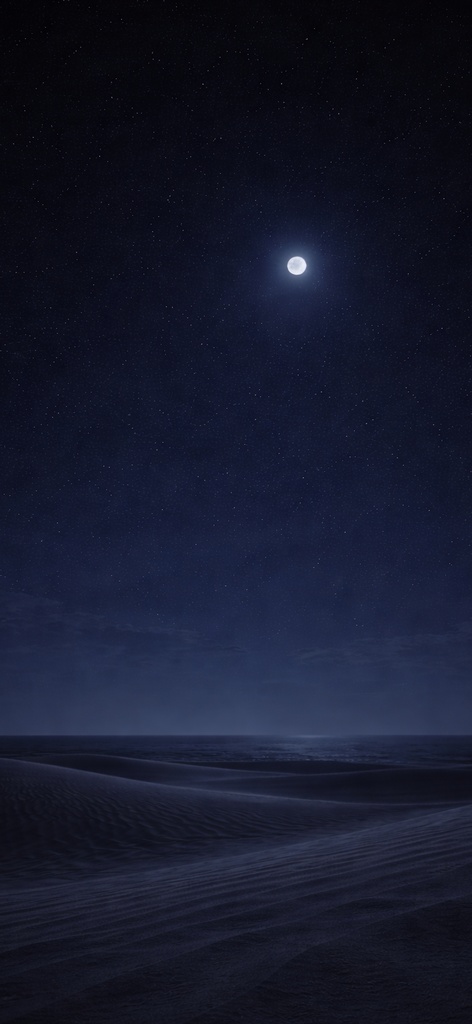 青い夜の壁紙|砂丘と月|Aoya No.02 Blue Night No.02 – Moon over Sand Dunes Phone Wallpaper