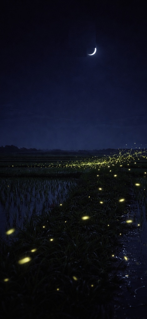 青い夜の壁紙|来る光|Aoya No.03 【無料】 Blue Night No.03 – Fireflies in the Night Phone Wallpaper (Free)