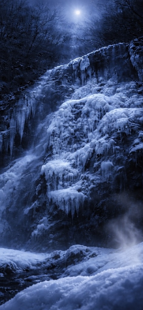 青い夜の壁紙|氷瀑|Aoya No.10 Blue Night No.10 – Japanese Frozen Waterfall Phone Wallpaper