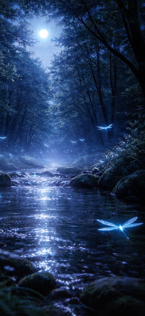 青い夜の壁紙|変わらぬ川|Aoya No.12 Blue Night No.12 – Timeless River Phone Wallpaper