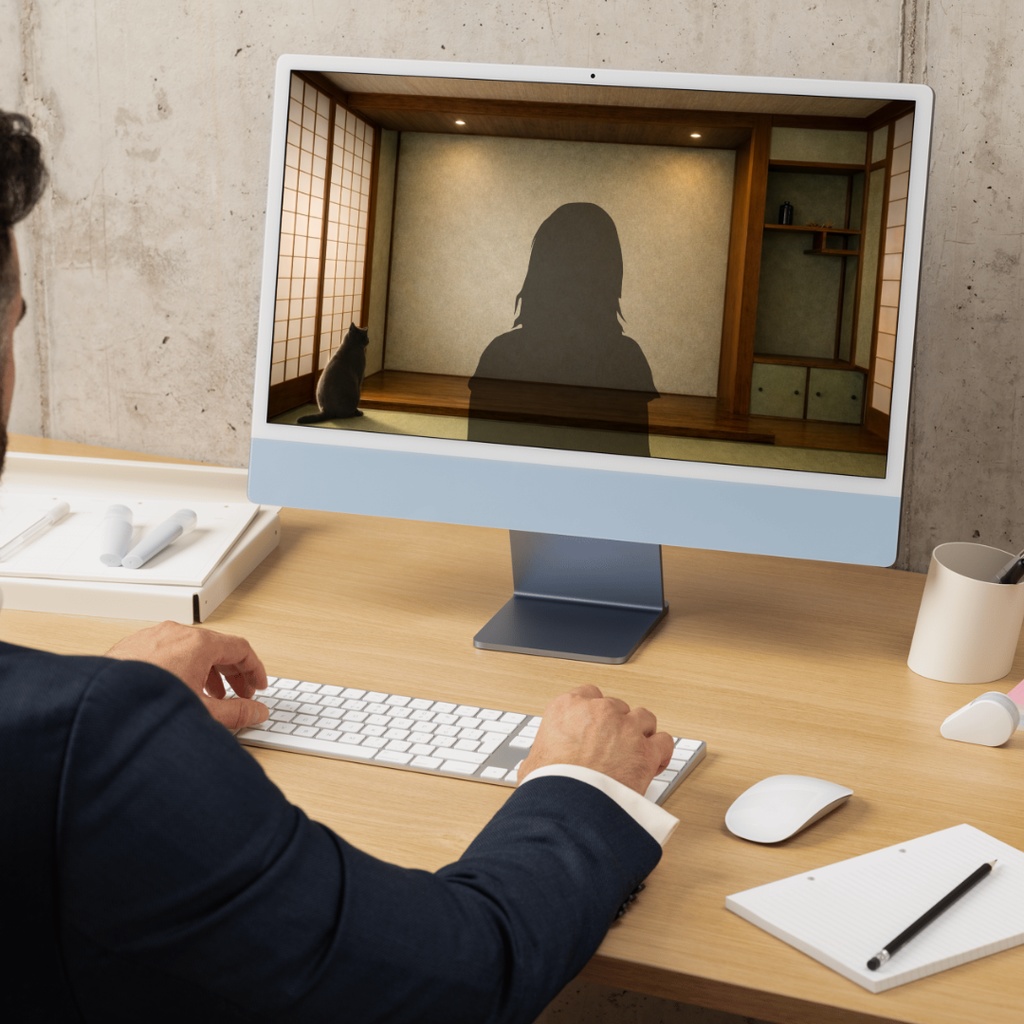 Zoom背景|猫のいる床の間の和室 – Tokonoma Cat | Aoya Cat Scenes 01