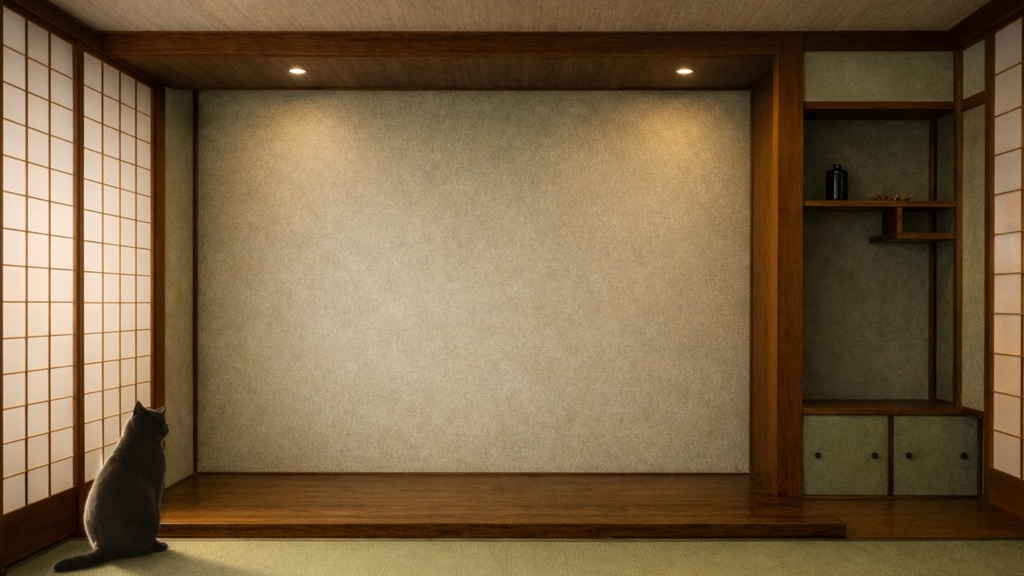 Zoom背景|猫のいる床の間の和室 – Tokonoma Cat | Aoya Cat Scenes 01
